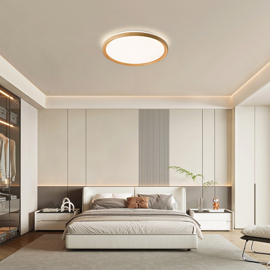Brilagi - LED dimmējams griestu gaismeklis RIVO LED/72W/230V 3000-6000K koka dekors, Ø 50 cm + tālvadības pults