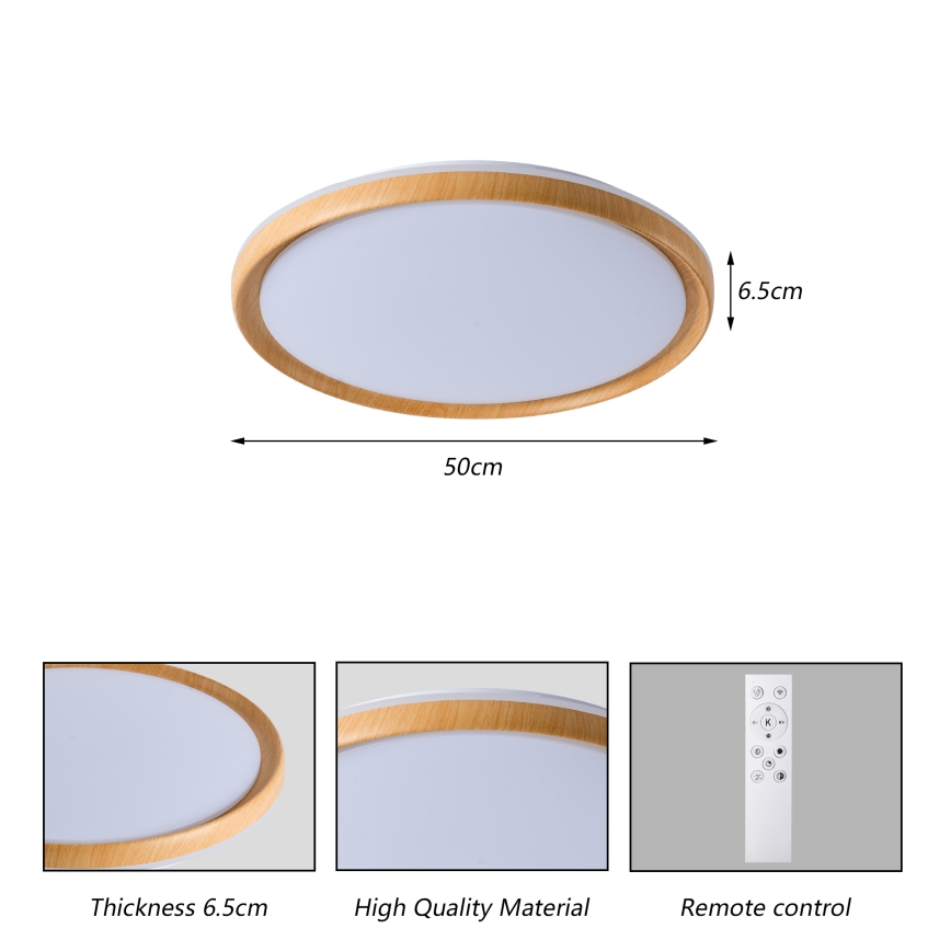 Brilagi - LED dimmējams griestu gaismeklis RIVO LED/72W/230V 3000-6000K koka dekors, Ø 50 cm + tālvadības pults