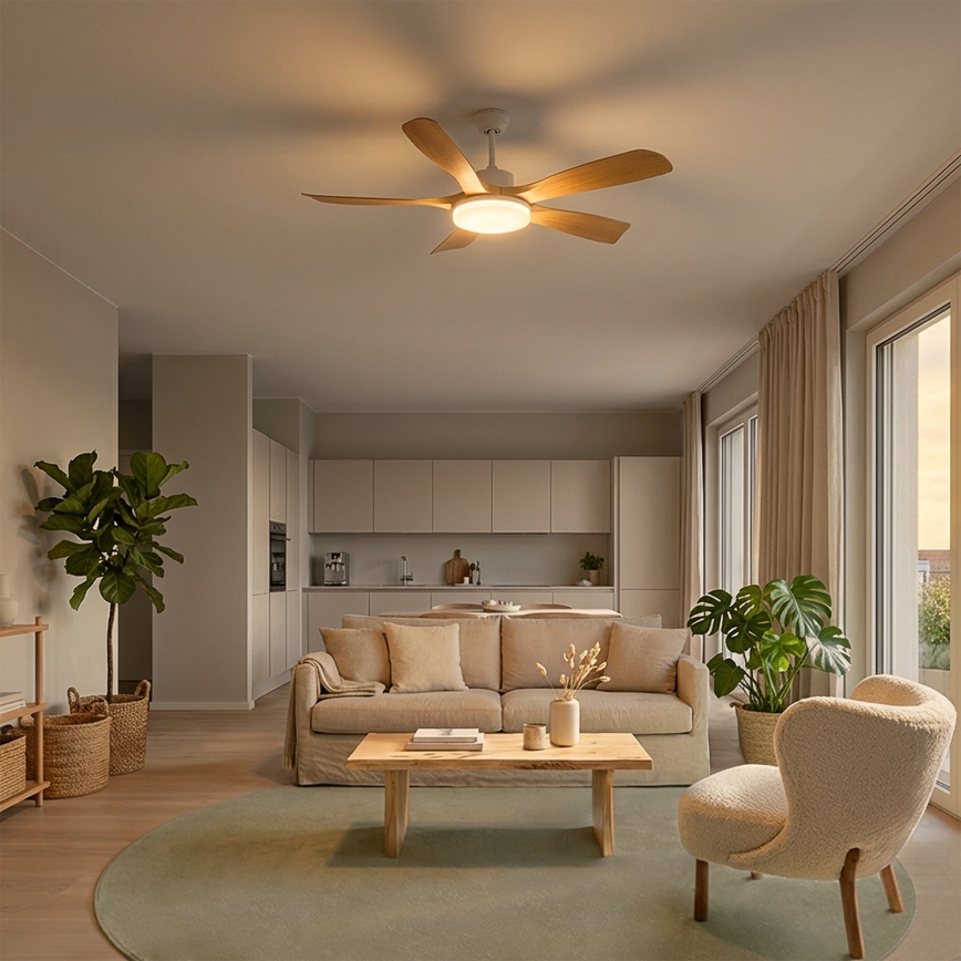 Brilagi - griestu ventilators ar regulējamu LED apgaismojumu 34W/230V 3000–6500K Ø 132 cm balta/brūna + tālvadības pults