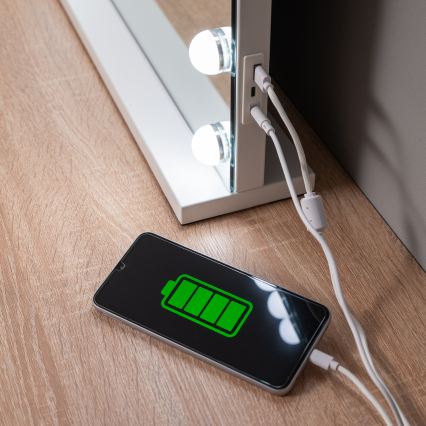 BRILAGI - LED Regulējams grima spogulis HOLLYWOOD LED/15W/230V CCT + 2x USB 55x77 cm balts