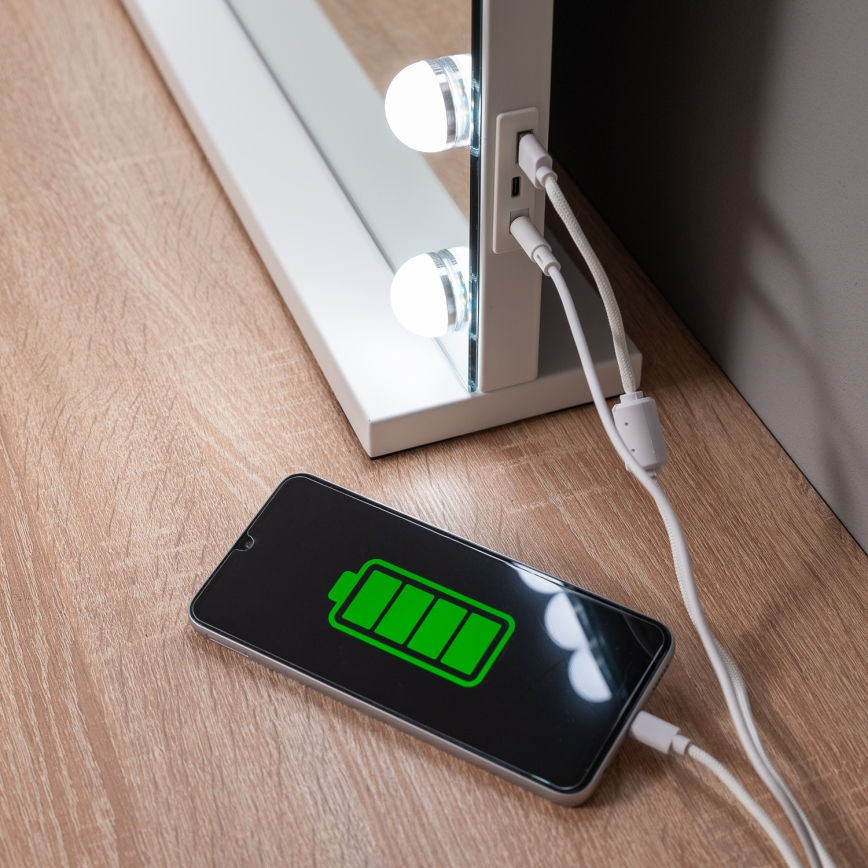 BRILAGI - LED Regulējams grima spogulis HOLLYWOOD LED/15W/230V CCT + 2x USB 55x77 cm balts