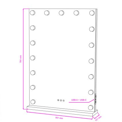 BRILAGI - LED Regulējams grima spogulis HOLLYWOOD LED/15W/230V CCT + 2x USB 55x77 cm balts