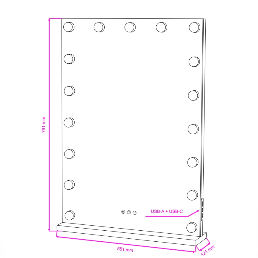 BRILAGI - LED Regulējams grima spogulis HOLLYWOOD LED/15W/230V CCT + 2x USB 55x77 cm balts