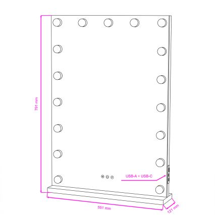 BRILAGI - LED dimējams grima spogulis HOLLYWOOD LED/15W/230V CCT + 2x USB 55x77 cm melns
