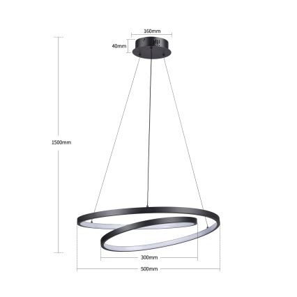 Brilagi - LED lustra ar regulējamu spilgtumu uz troses TWISTER LED/48W/230V 3000-6000K diametrs 50 cm melna + ar tālvadības pulti