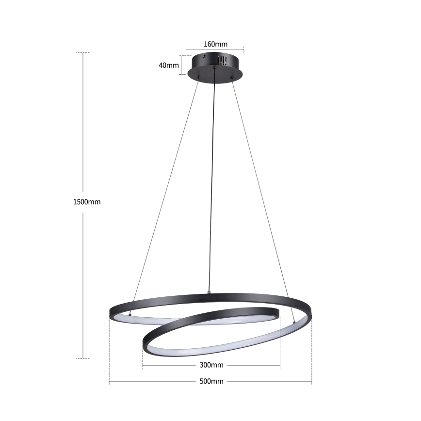 Brilagi - LED lustra ar regulējamu spilgtumu uz troses TWISTER LED/48W/230V 3000-6000K diametrs 50 cm melna + ar tālvadības pulti