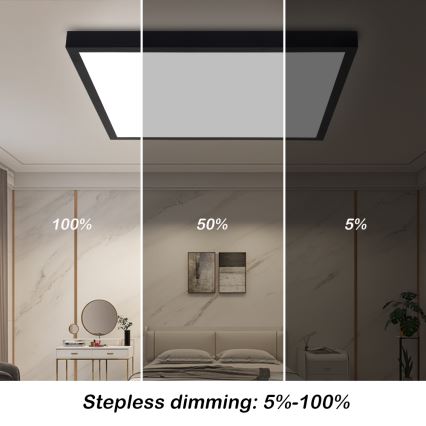 Brilagi - Regulējams LED vannas istabas griestu gaismeklis FRAME SMART LED/50W/230V 60x60 cm 3000-6000K IP44 melns + tālvadība