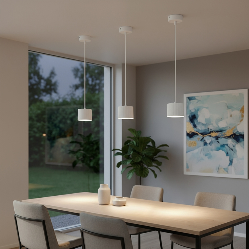 BRILAGI - LED RGB+CCT ar regulējamu spilgtumu pakaramais lustrs uz troses STRIPY 1xGX53/14W/230V pr. 82 mm 2700-6500K Wi‑Fi Tuya balts