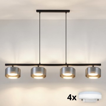 BRILAGI - LED RGB+CCT ar regulējamu spilgtumu lustra uz troses AURA LUX 4xGX53/14W/230V 2700-6500K Wi-Fi Tuya melna/dūmaina