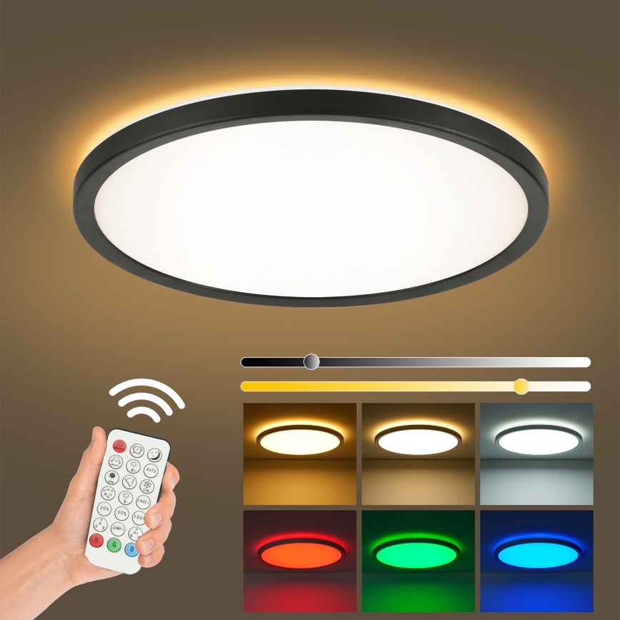 Brilagi - LED RGBW Regulējams griestu gaismeklis ULTRA SLIM LED/18W/230V 2700-6500K diam. 30 cm melns + tālvadības pults