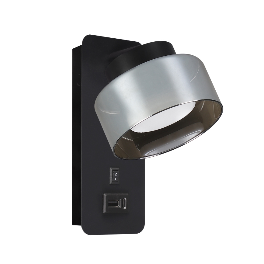BRILAGI - LED RGB+CCT sienas lampa ar regulējamu spilgtumu un USB portu AURA LUX 1xGX53/14W/230V 2700-6500K Wi-Fi Tuya melna/dūmakaina