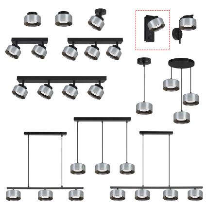 BRILAGI - LED RGB+CCT sienas lampa ar regulējamu spilgtumu un USB portu AURA LUX 1xGX53/14W/230V 2700-6500K Wi-Fi Tuya melna/dūmakaina