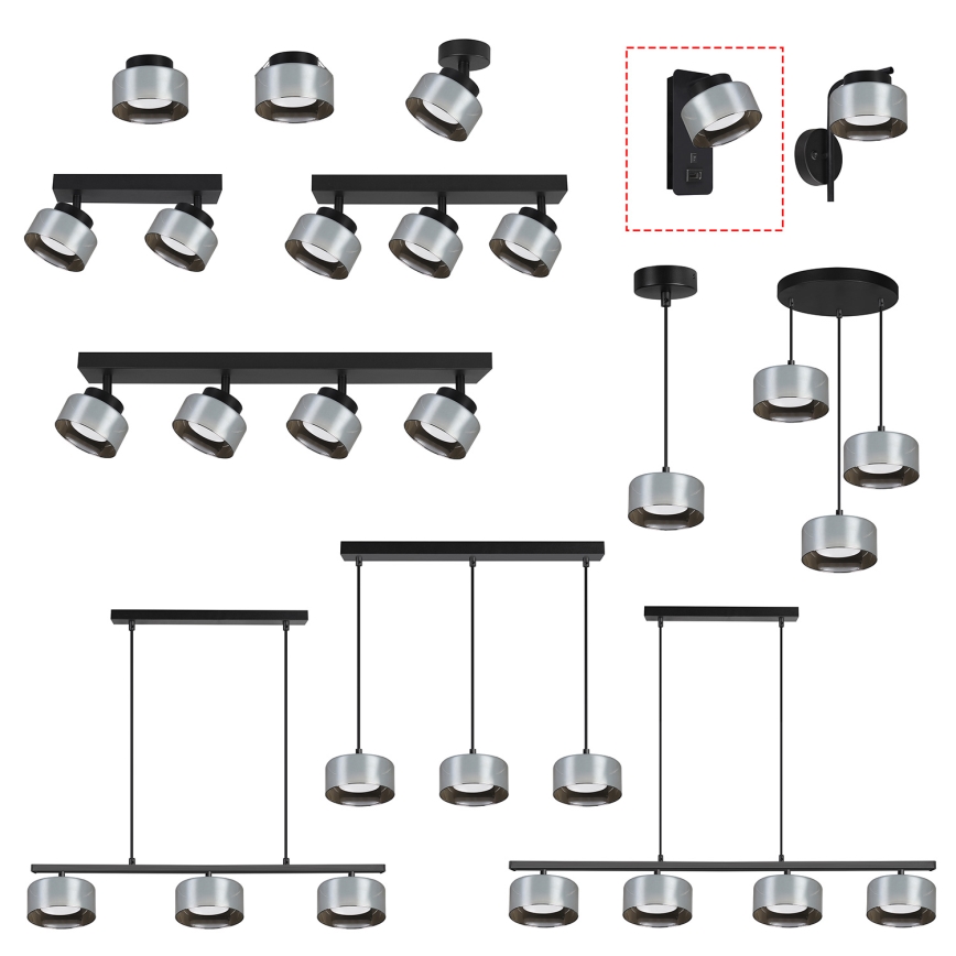 BRILAGI - LED RGB+CCT sienas lampa ar regulējamu spilgtumu un USB portu AURA LUX 1xGX53/14W/230V 2700-6500K Wi-Fi Tuya melna/dūmakaina