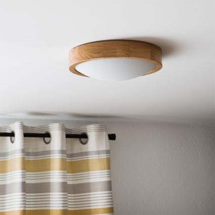 Brilagi - LED RGBW dimmējams griestu gaismeklis CARVALHO SLIM 1xE27/9W/230V 2700–6500K Wi-Fi ozols Ø27 cm