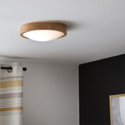 Brilagi - LED RGBW dimmējams griestu gaismeklis CARVALHO SLIM 1xE27/9W/230V 2700–6500K Wi-Fi ozols Ø27 cm