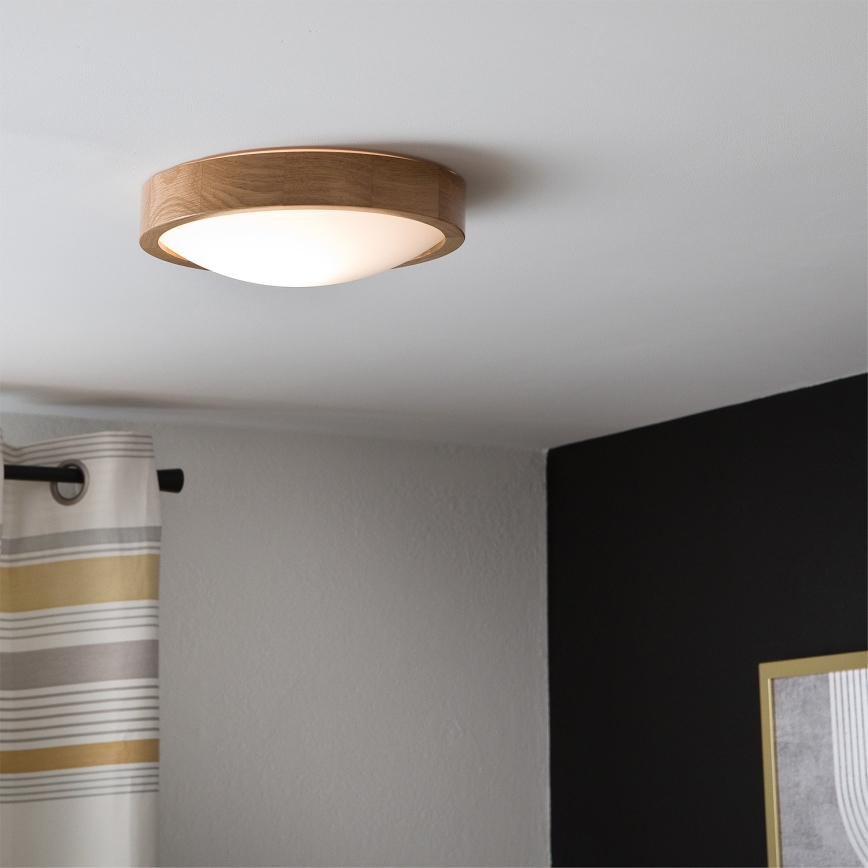 Brilagi - LED RGBW dimmējams griestu gaismeklis CARVALHO SLIM 1xE27/9W/230V 2700–6500K Wi-Fi ozols Ø27 cm