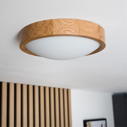 Brilagi - LED RGBW dimmējams griestu gaismeklis CARVALHO SLIM 1xE27/9W/230V 2700–6500K Wi-Fi ozols Ø27 cm