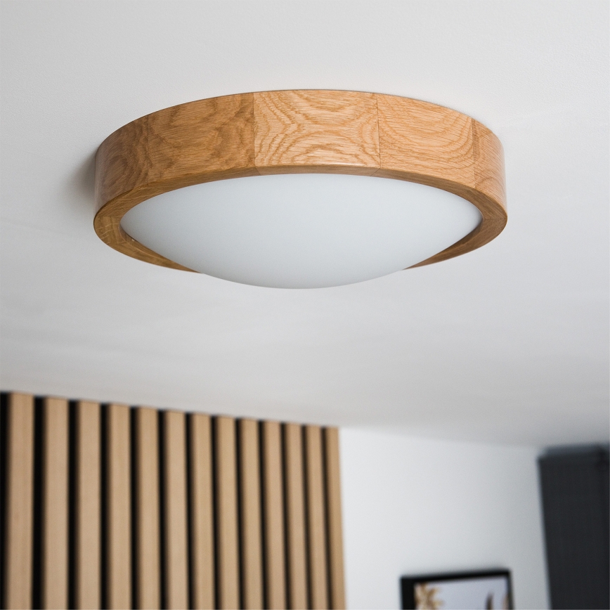 Brilagi - LED RGBW dimmējams griestu gaismeklis CARVALHO SLIM 1xE27/9W/230V 2700–6500K Wi-Fi ozols Ø27 cm