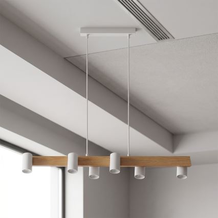 BRILAGI - LED RGBW aptumšojama lustra uz troses SELE 6xGU10/6,5W/230V 2700-6500K balta/ozola dekors + tālvadība