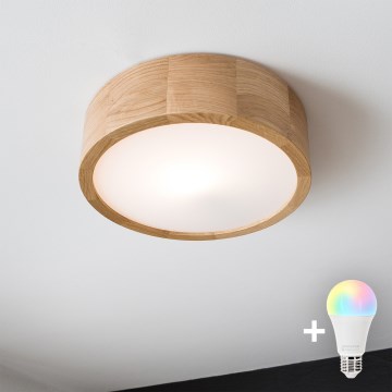 Brilagi - LED RGBW aptumšojams griestu gaismeklis CARVALHO 1xE27/9W/230V 2700–6500K Wi-Fi ozols Ø 27,5 cm