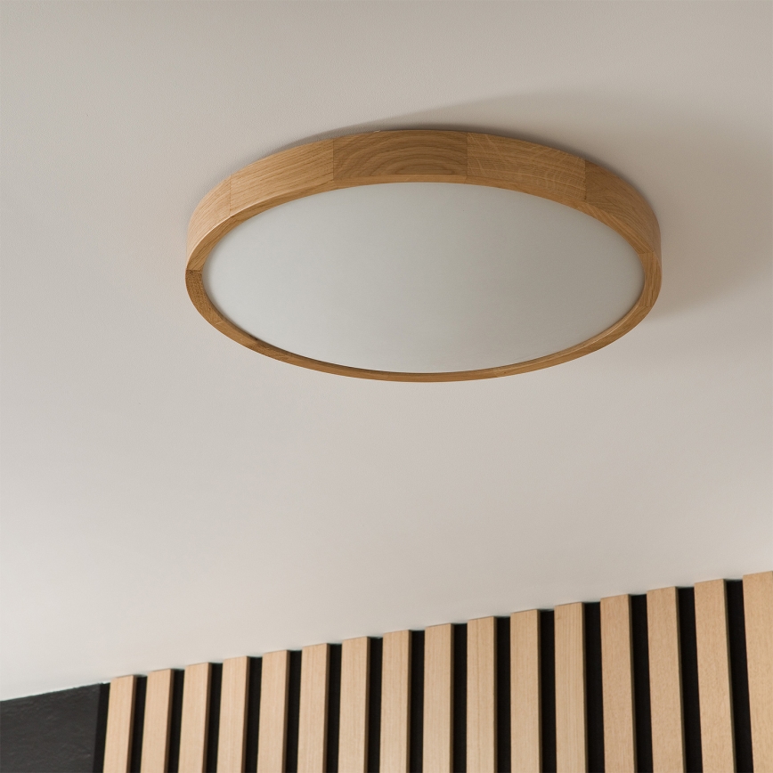 Brilagi - LED RGBW aptumšojama griestu lampa CARVALHO SLIM 3xE27/9W/230V 2700-6500K Wi-Fi ozols Ø 47 cm