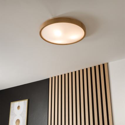 Brilagi - LED RGBW aptumšojama griestu lampa CARVALHO SLIM 3xE27/9W/230V 2700-6500K Wi-Fi ozols Ø 47 cm