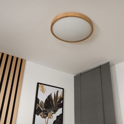 Brilagi - LED RGBW aptumšojama griestu lampa CARVALHO SLIM 3xE27/9W/230V 2700-6500K Wi-Fi ozols Ø 47 cm