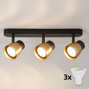 Brilagi - LED RGBW aptumšojams virziena gaismeklis NUGGET 3xGU10/4,8W/230V melns/zeltains