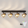 BRILAGI - LED RGBW aptumšojams virziena gaismeklis NUGGET 4xGU10/4,8W/230V 3000K melns/zelts + tālvadības pults