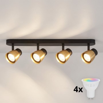 Brilagi - LED RGBW aptumšojams virziena gaismeklis NUGGET 4xGU10/4,8W/230V 3000K melns/zelts + tālvadības pults