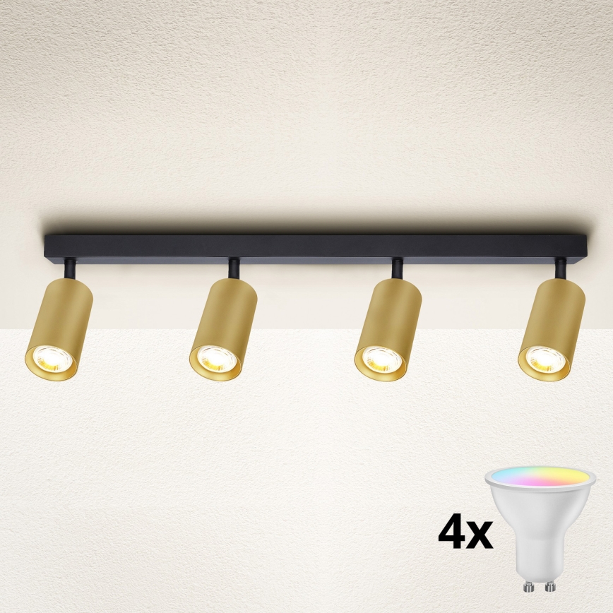 Brilagi - LED RGBW aptumšojams virziena gaismeklis SELE GOLDEN 4xGU10/6,5W/230V 2700-6500K melns/zelts