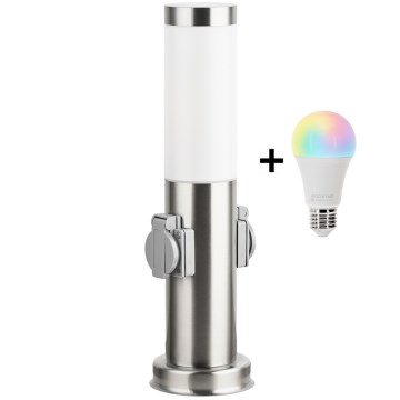 Brilagi - LED RGBW āra lampa ar regulējamu spilgtumu un 2 rozetēm 1xE27/15W/230V 2700-6500K IP44 40 cm matēts hroms