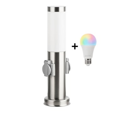 Brilagi - LED RGBW āra lampa ar regulējamu spilgtumu un 2 rozetēm 1xE27/9W/230V 2700-6500K IP44 40 cm matēts hroms