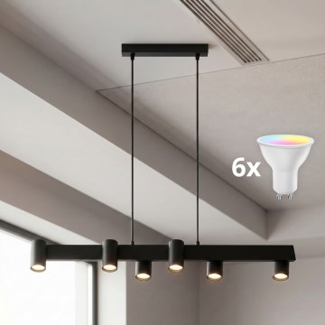 BRILAGI - LED RGBW dimējama lustra uz troses SELE 6xGU10/6,5W/230V 2700-6500K melna + tālvadības pults