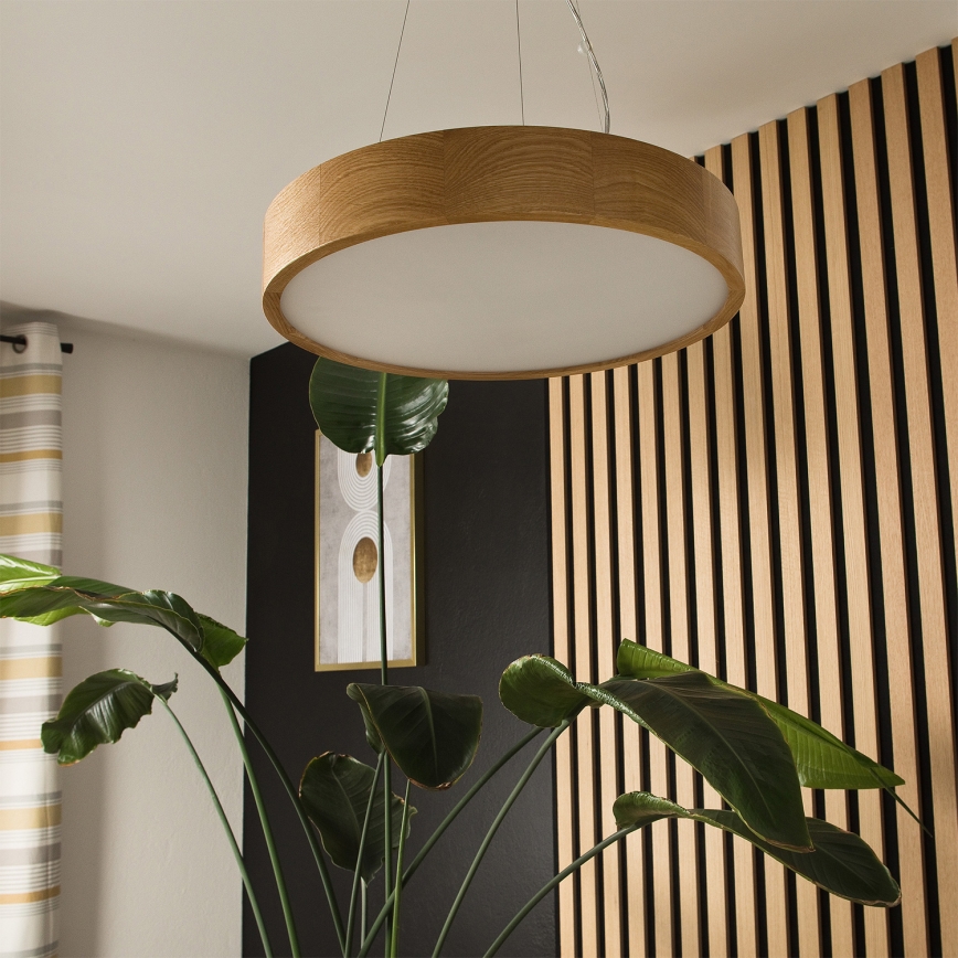 Brilagi - LED RGBW regulējama pakaramā lampa uz troses CARVALHO 3xE27/15W/230V 2700-6500K Wi-Fi ozols pr. 47,5 cm