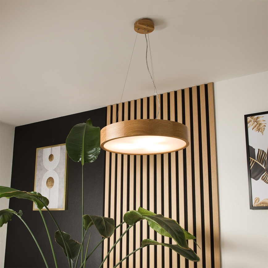 Brilagi - LED RGBW regulējama pakaramā lampa uz troses CARVALHO 3xE27/15W/230V 2700-6500K Wi-Fi ozols pr. 47,5 cm