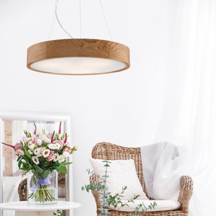 Brilagi - LED RGBW regulējama pakaramā lampa uz troses CARVALHO 3xE27/9W/230V 2700-6500K Wi-Fi ozols pr. 47,5 cm