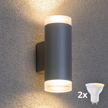 Brilagi - LED RGBW dimējams āra sienas gaismeklis MATERA 2xGU10/4,8W/230V 3000K IP54 pelēks + tālvadības pults