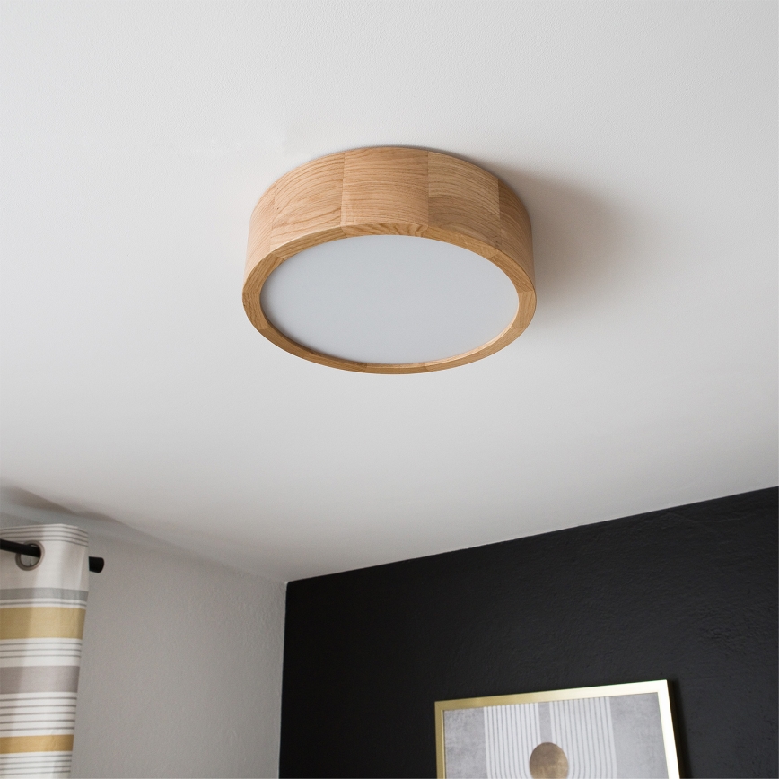 Brilagi - LED RGBW aptumšojams griestu gaismeklis CARVALHO 1xE27/9W/230V 2700–6500K Wi-Fi ozols Ø 27,5 cm