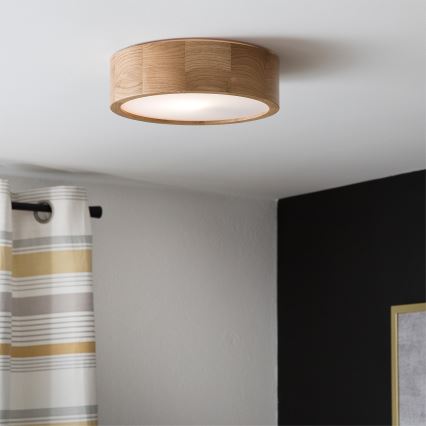 Brilagi - LED RGBW aptumšojams griestu gaismeklis CARVALHO 1xE27/9W/230V 2700–6500K Wi-Fi ozols Ø 27,5 cm