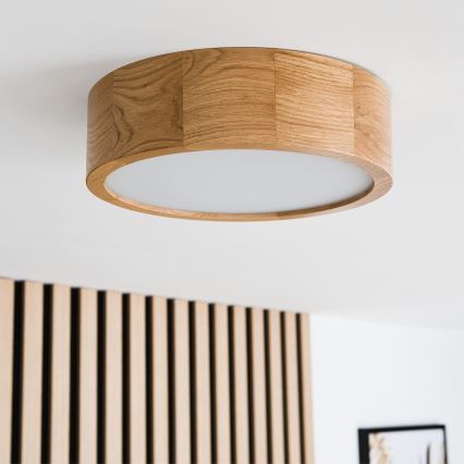 Brilagi - LED RGBW aptumšojams griestu gaismeklis CARVALHO 1xE27/9W/230V 2700–6500K Wi-Fi ozols Ø 27,5 cm