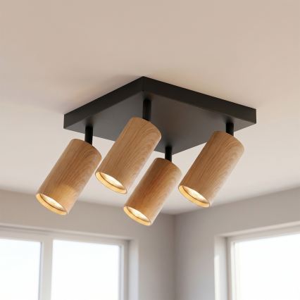 BRILAGI - LED RGBW regulējams punktveida gaismeklis SELE SQUARE 4xGU10/6,5W/230V 2700-6500K melns/ozola dekors