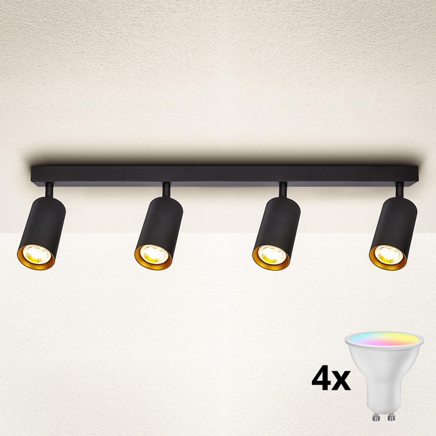 Brilagi - LED RGBW dimmējamais punktgaismeklis SELE 4xGU10/6,5W/230V 2700-6500K melns/zelts