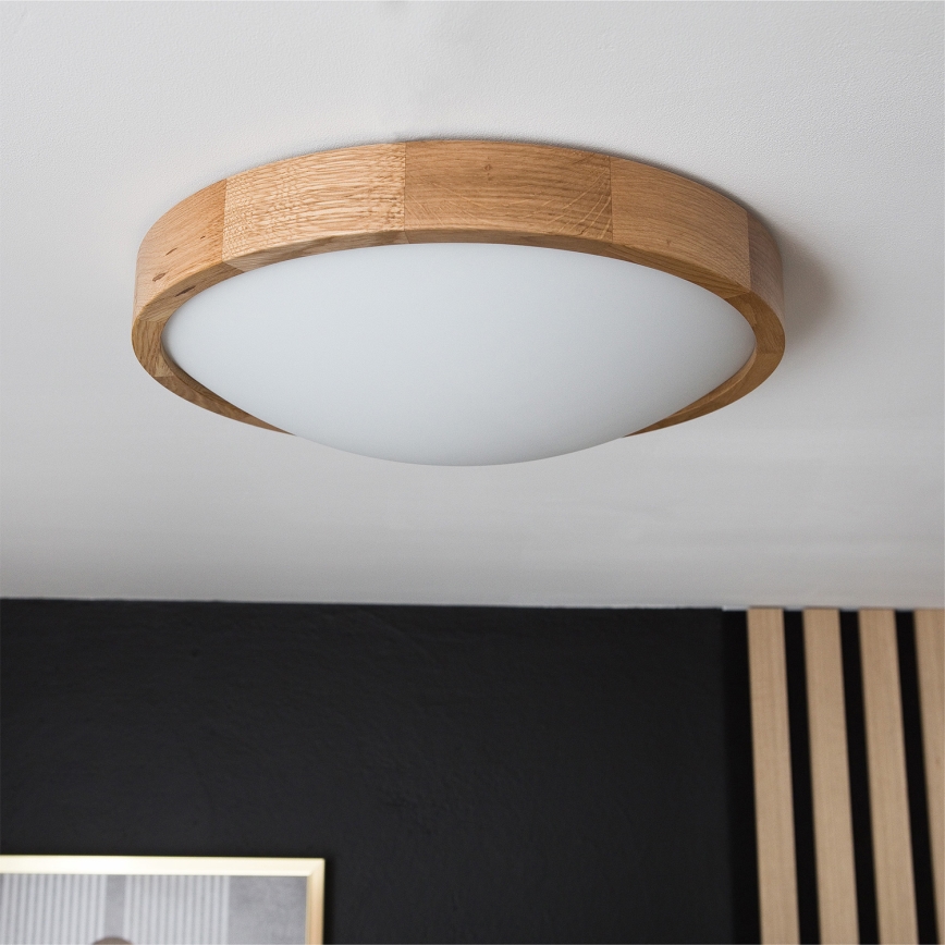 Brilagi - LED RGBW regulējama griestu lampa CARVALHO SLIM 2xE27/9W/230V 2700-6500K Wi-Fi, ozola apdare, Ø 37 cm