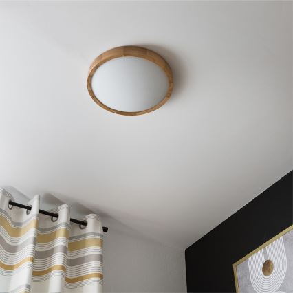 Brilagi - LED RGBW regulējama griestu lampa CARVALHO SLIM 2xE27/9W/230V 2700-6500K Wi-Fi, ozola apdare, Ø 37 cm
