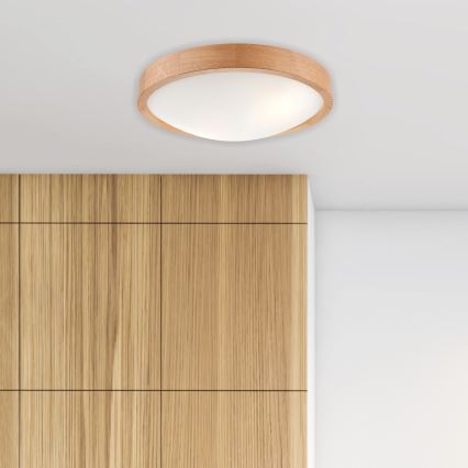 Brilagi - LED RGBW regulējama griestu lampa CARVALHO SLIM 2xE27/9W/230V 2700-6500K Wi-Fi, ozola apdare, Ø 37 cm