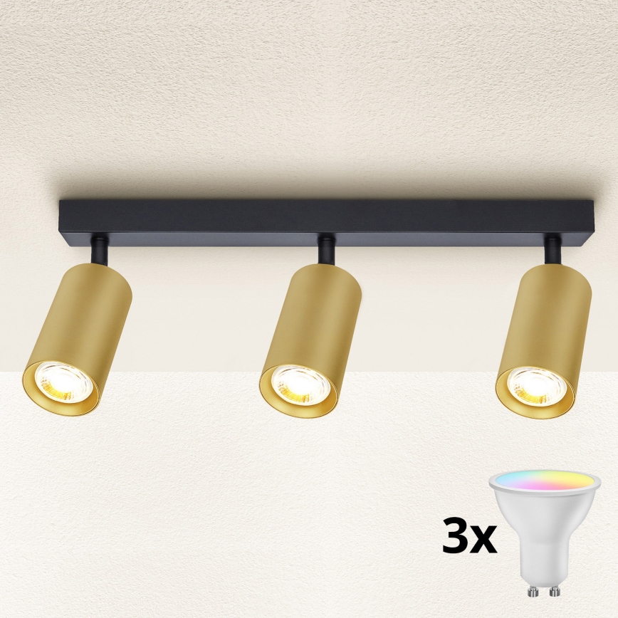 Brilagi - LED RGBW dimmējams spot gaismeklis SELE GOLDEN 3xGU10/6,5W/230V 2700–6500K melns/zelts
