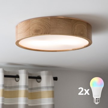 Brilagi - LED RGBW griestu lampa CARVALHO ar regulējamu spilgtumu 2xE27/9W/230V 2700-6500K Wi-Fi ozols pr. 37,5 cm
