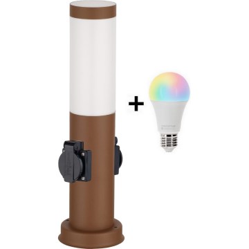 Brilagi - LED RGBW regulējama āra lampa ar 2 kontaktligzdām 1xE27/15W/230V 2700-6500K IP44 40 cm brūna