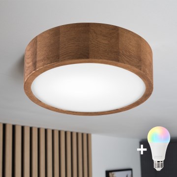 Brilagi - LED RGBW regulējama griestu lampa CARVALHO 1xE27/9W/230V 2700-6500K Wi-Fi ozola apdare Ø 27,5 cm